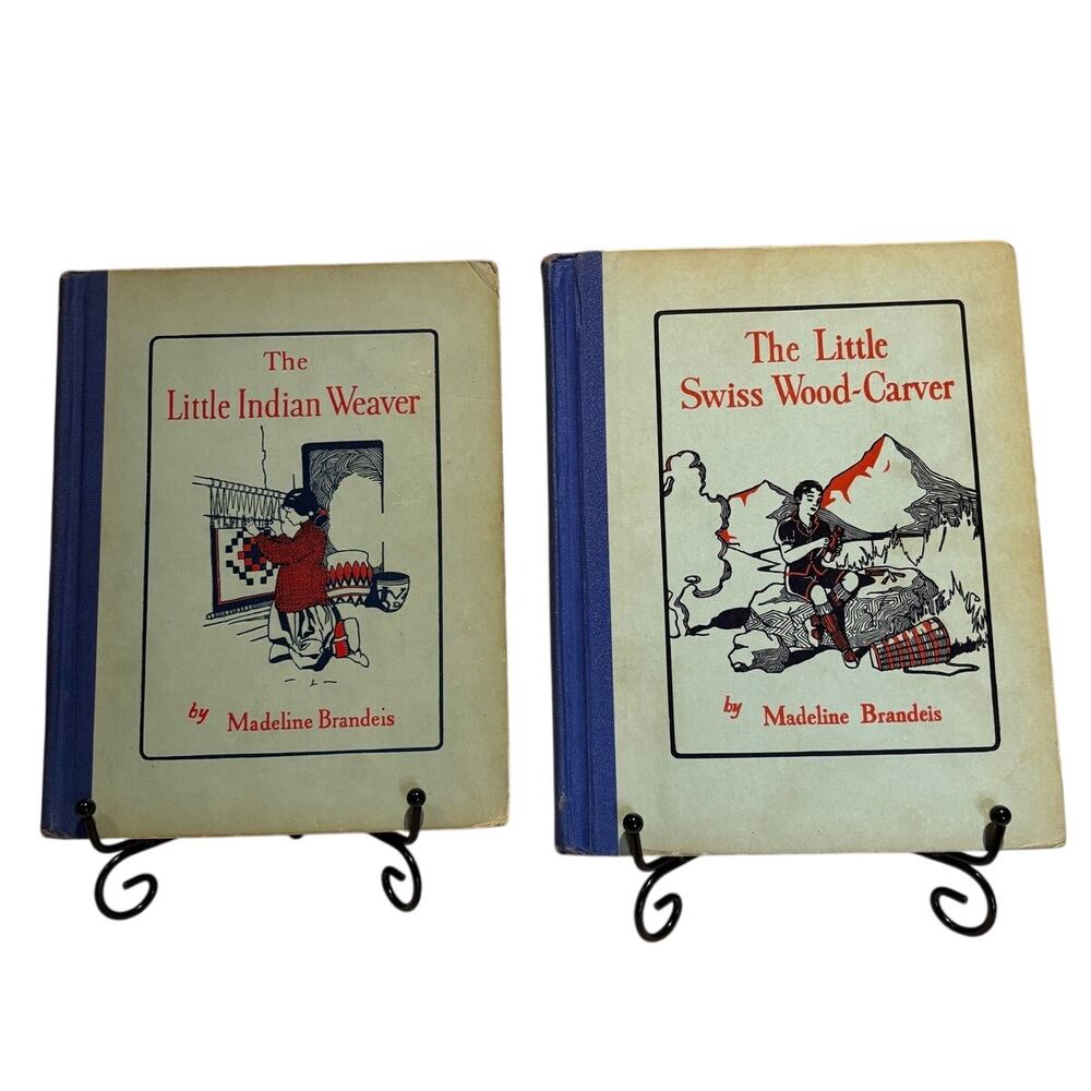 VTG 1928 Lot of 2 Children's Books Swiss Wood-Carver, Indian Weaver, M. Brandeis